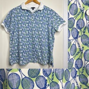 Lands’ End Classic Fit Polo Shirt Tennis Racket Novelty Print Women’s Size 1X